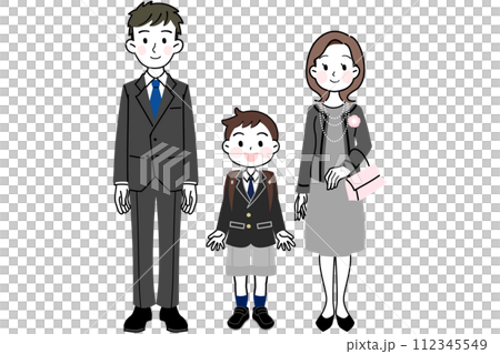 イラスト素材: 入学式 卒業式 親子(男の子と両親) イラスト素材: 入学式 卒業式 親子(男の子と両親) 112345549