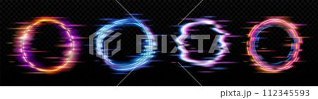 Neon glowing circle frame with glitch effect 112345593