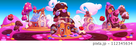 Candy land with fantasy sweet dessert houses 112345634
