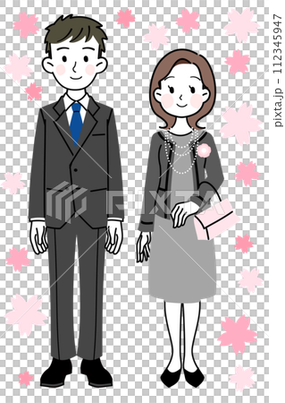 插畫素材: 入學典禮、幼稚園入學典禮、畢業典禮、情侶、櫻花 112345947