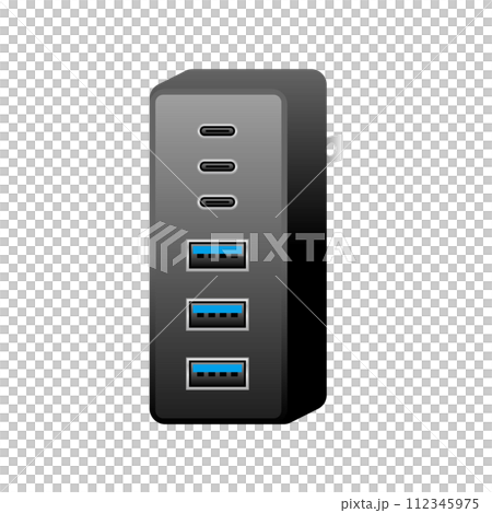 Black USB charger_USBType-C 3 ports & USB Type A 3.0 3 ports Black USB charger_USBType-C 3 ports & USB Type A 3.0 3 ports 112345975