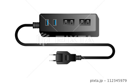 黒い電源アダプタ _2口差込口&USBタイプA 3.0 2ポート 112345979