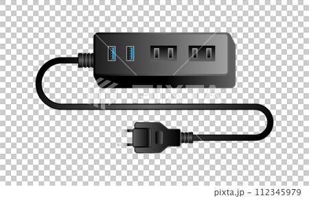 黒い電源アダプタ _2口差込口&USBタイプA 3.0 2ポート 112345979