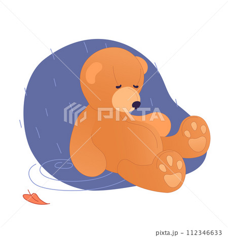 Sad teddy bear in a puddle in the autumn rain Sad teddy bear in a puddle in the autumn rain 112346633