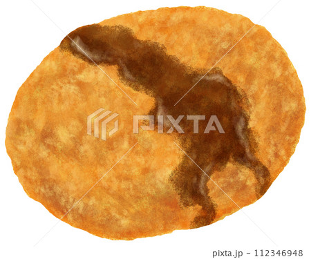 ソースをつけたコロッケのイラスト 112346948