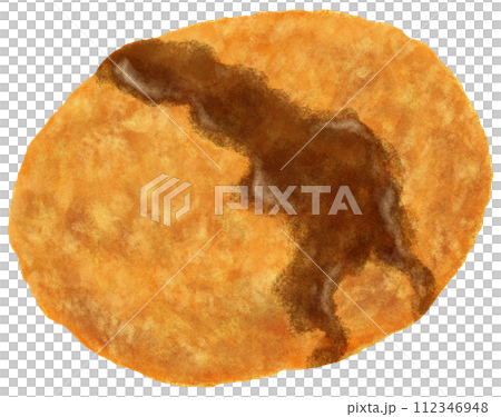 ソースをつけたコロッケのイラスト 112346948