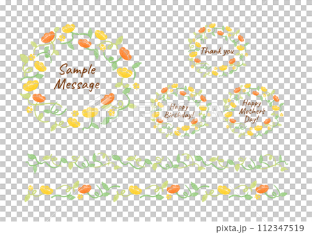 手描き風　北欧風の花のメッセージフレーム素材4 112347519