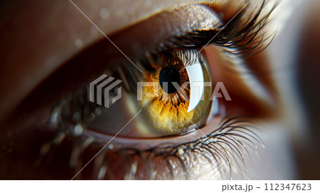 Eye close-up. Side view. An emotional look. 112347623