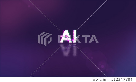 3D rendering AI text with screen effects of technological glitches 112347884