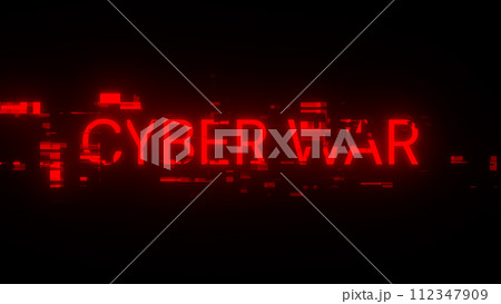 3D rendering cyber war text with screen effects of technological glitches 112347909
