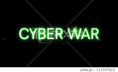 3D rendering cyber war text with screen effects of technological glitches 112347923