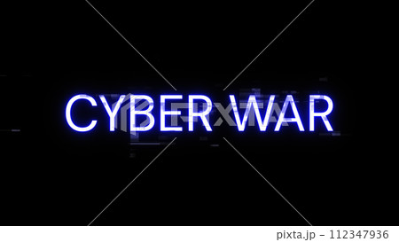 3D rendering cyber war text with screen effects of technological glitches 3D rendering cyber war text with screen effects of technological glitches 112347936