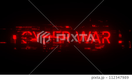 3D rendering cyber war text with screen effects of technological glitches 112347989