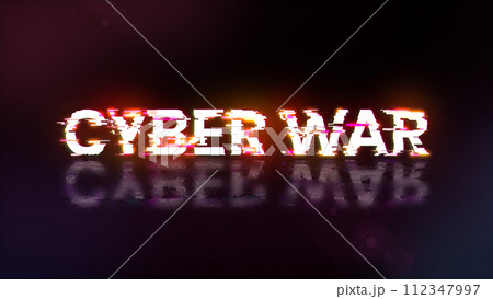 3D rendering cyber war text with screen effects of technological glitches 112347997
