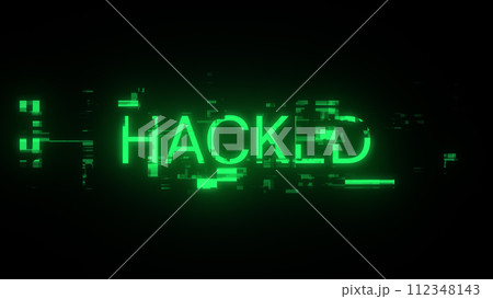 3D rendering hacked text with screen effects of technological glitches 112348143