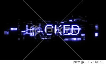 3D rendering hacked text with screen effects of technological glitches 112348159