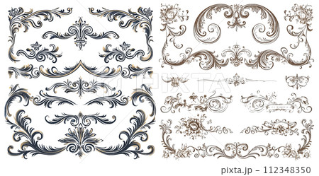 Ornate vintage design frame elements with calligraphy swirls, swashes vector 112348350