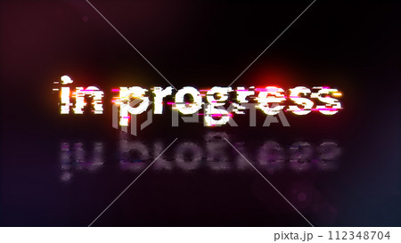 3D rendering in progress text with screen effects of technological glitches 3D rendering in progress text with screen effects of technological glitches 112348704