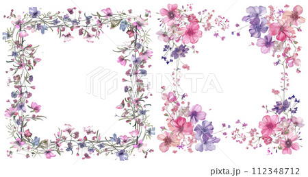 Rectangular floral border frame template with decorated corners Rectangular floral border frame template with decorated corners 112348712