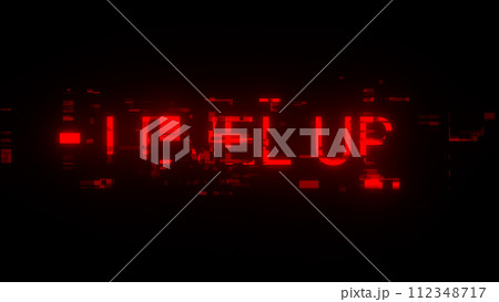 3D rendering level up text with screen effects of technological glitches 112348717