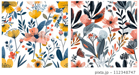 Floral vector seamless pattern. Digital drawn illustration Floral vector seamless pattern. Digital drawn illustration 112348747