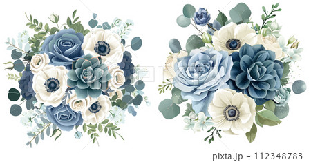 Anemone, eucalyptus, juniper vector design wedding bouquets 112348783