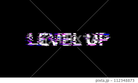 3D rendering level up text with screen effects of technological glitches 3D rendering level up text with screen effects of technological glitches 112348873