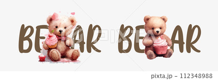 Adorable Teddy Bears with Cupcakes: A Cute and Colorful Illustration Perfect for Children’s Books, or Decorations Adorable Teddy Bears with Cupcakes: A Cute and Colorful Illustration Perfect for Children’s Books, or Decorations 112348988