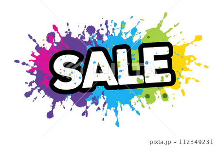a banner with the word "SALE" and paint splatters on transparent background.	 112349231