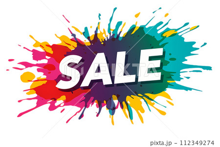 a banner with the word "SALE" and paint splatters on transparent background.	 112349274