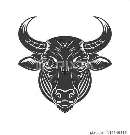 Taurus zodiac sign. The head of a calf. Black silhouette on a white background. Vector 112349316