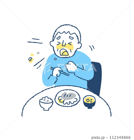 食事中にむせるシニア男性 食事中にむせるシニア男性 112349866