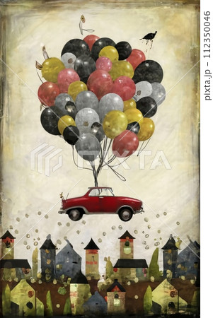 visually captivating minimalist and surrealistic illustration artwork of retro house, car and treasure chest. Modern house, car, treasure chest, gold against a captivating black background visually captivating minimalist and surrealistic illustration artwork of retro house, car and treasure chest. Modern house, car, treasure chest, gold against a captivating black background 112350046