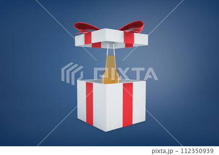 Open gift box with beer bottle inside Open gift box with beer bottle inside 112350939