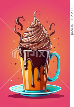Delicious ice cream coffee dessert in cup, beautifully presented on vibrant pink background. For advertising, banner, relaxation, lifestyle, menu, dessert, culinary, cafe themed content. Copy space. Delicious ice cream coffee dessert in cup, beautifully presented on vibrant pink background. For advertising, banner, relaxation, lifestyle, menu, dessert, culinary, cafe themed content. Copy space. 112351802