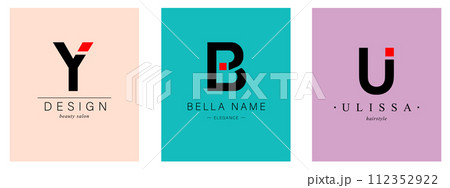 Bundle Minimalistic Logos. Monogram of letters Y, B, U. for business card Bundle Minimalistic Logos. Monogram of letters Y, B, U. for business card 112352922