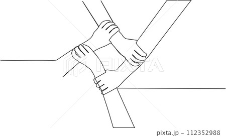 Continuous line of men giving high fives gesture hands to celebrate success. Business teamwork concept 112352988