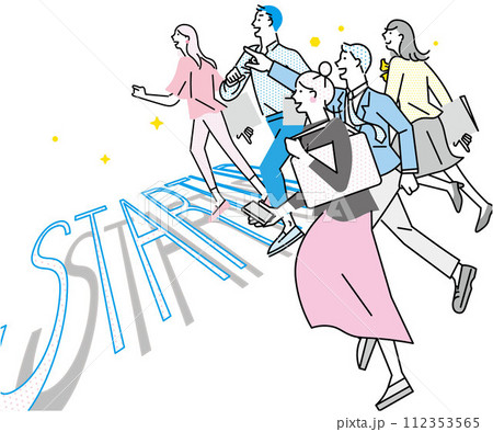 スタートアップのイメージイラストービジネスパーソンー白バックイラスト素材 112353565