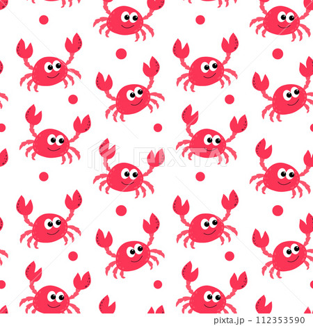 Vector seamless pattern with red crabs on white background. 112353590