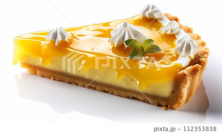 AI-generated content. fresh-baked slice of homemade lemon meringue pie on a clean white background 112353838