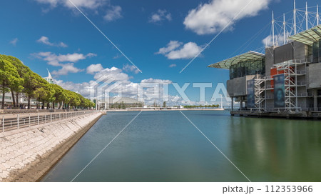 Panorama showing Lisbon Oceanarium timelapse, located in the Park of Nations. 112353966