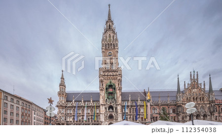 Marienplazt Old Town Square with the New Town Hall timelapse hyperlapse. Bavaria, Germany 112354038