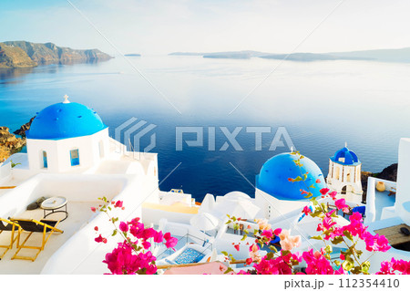 white belfries Santorini island, Greece white belfries Santorini island, Greece 112354410