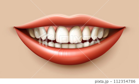 Perfect Smile on Beige Backdrop Showcases Dental Health. Concepts of dental care and beauty. 112354786