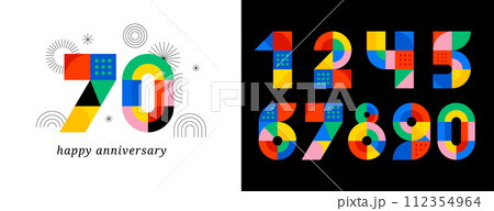Anniversary concept design. Modern geometric style. Fireworks and celebration colorful background Anniversary concept design. Modern geometric style. Fireworks and celebration colorful background 112354964