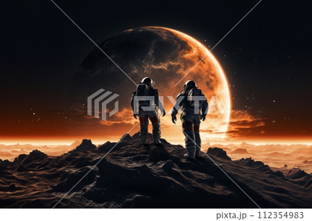 AI-generated content. Astronaut Duo Explores the Dark Side of the Moon.Generated image 112354983