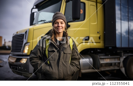 AI-generated content. Female Trucker Takes a...のイラスト素材 [112355041] - PIXTA