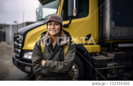 AI-generated content. Female Trucker Takes a...のイラスト素材 [112355102] - PIXTA