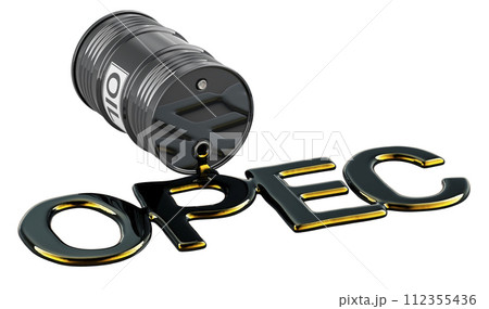 Crude oil spilled in the shape of OPEC word, 3D rendering 112355436