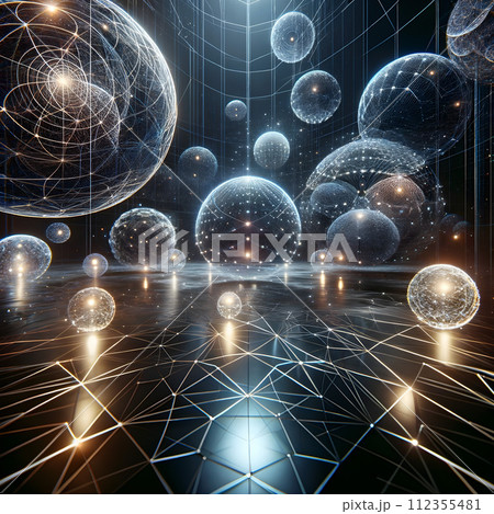 AI-generated content. A conceptual visualization of a quantum multidimensional universe. 112355481